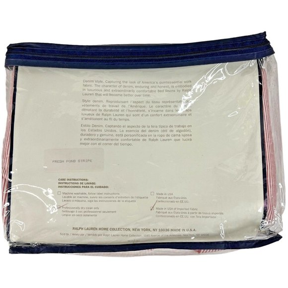 New Ralph Lauren King Bedskirt Fresh Pond Stripe Denim Red White Box Pleat Style - Picture 2 of 9